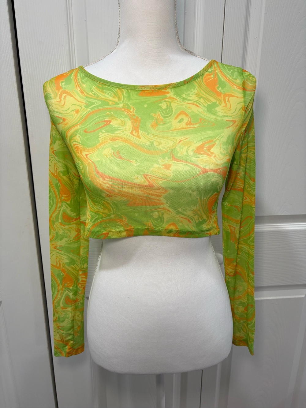 SHEIN Green and Orange Swirl Crop Top